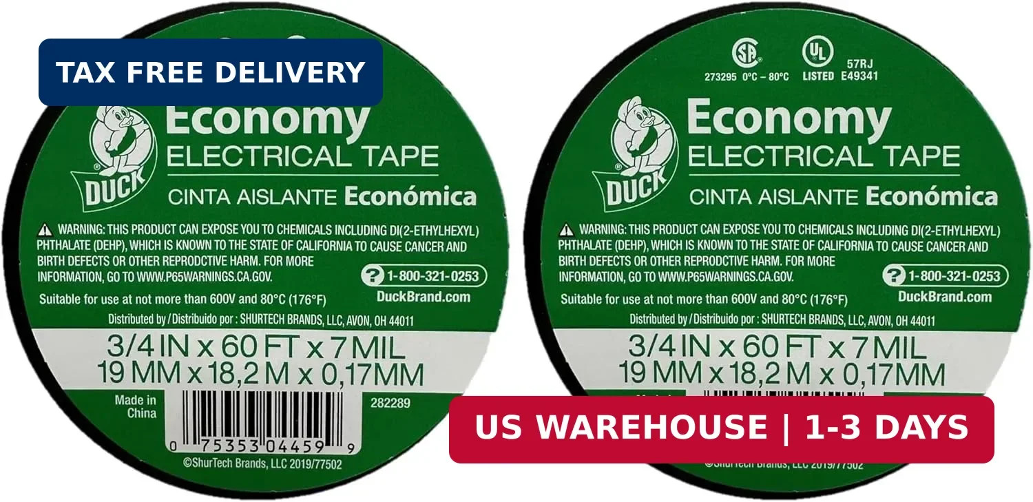 (2 pcs) Brand Economy Electrical Tape, 3/4-Inch by 60 Feet, Single Roll, Black