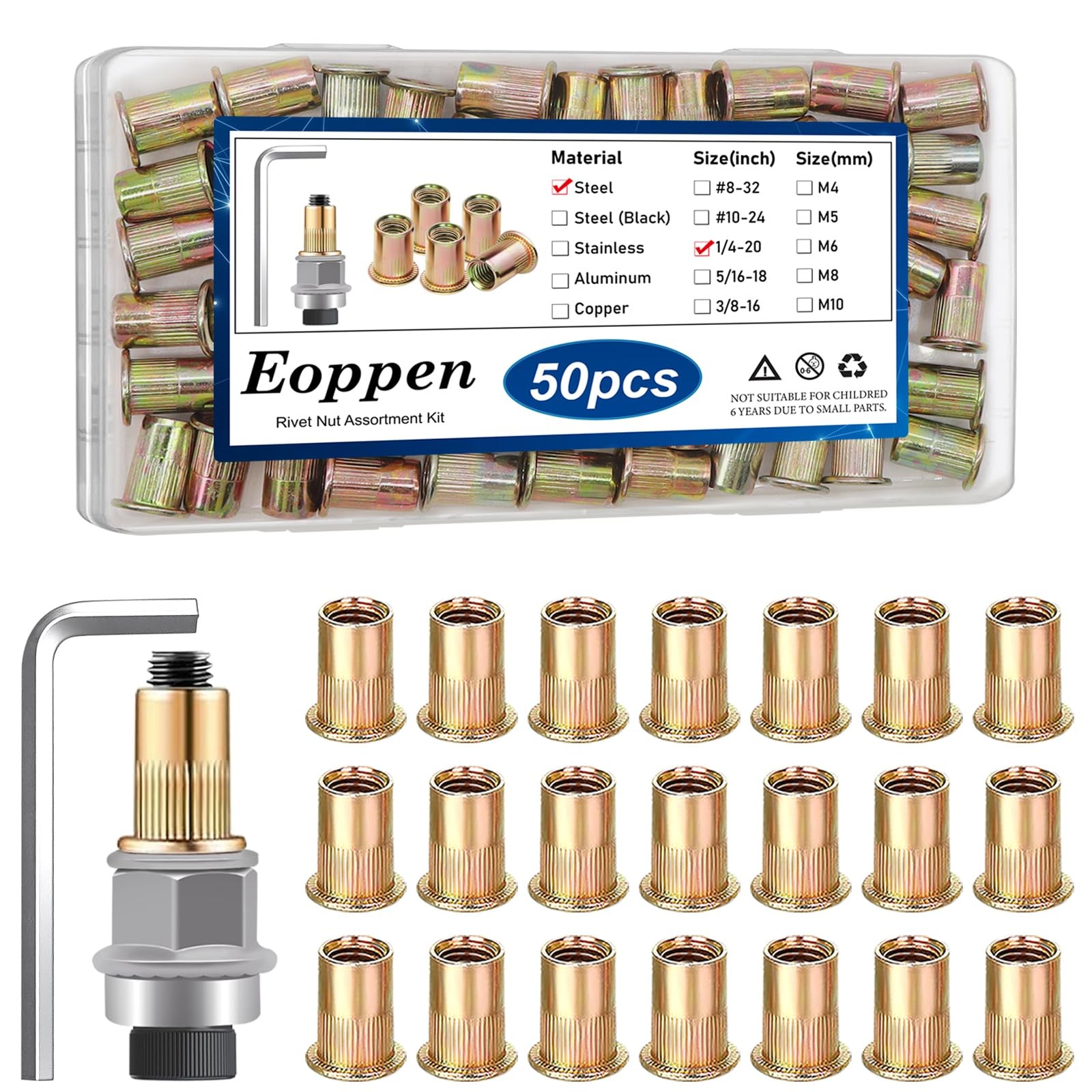 Rivet Nut Tool Kit with 1/4-20 Threaded Inserts 50 Pcs