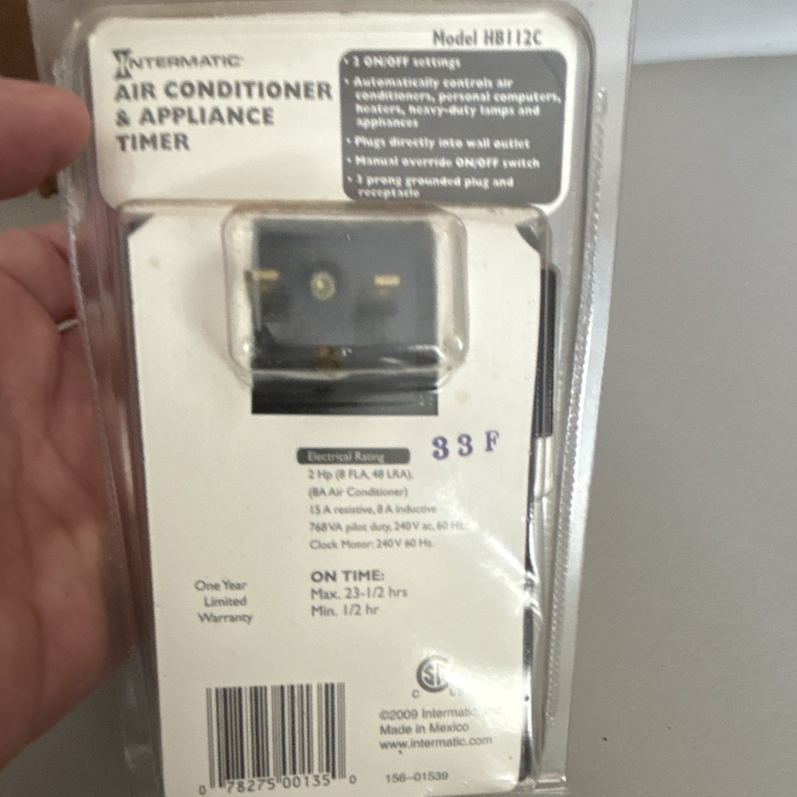 Intermatic HB112C 15A 240V Air Conditioner/Appliance Timer Corded Electric