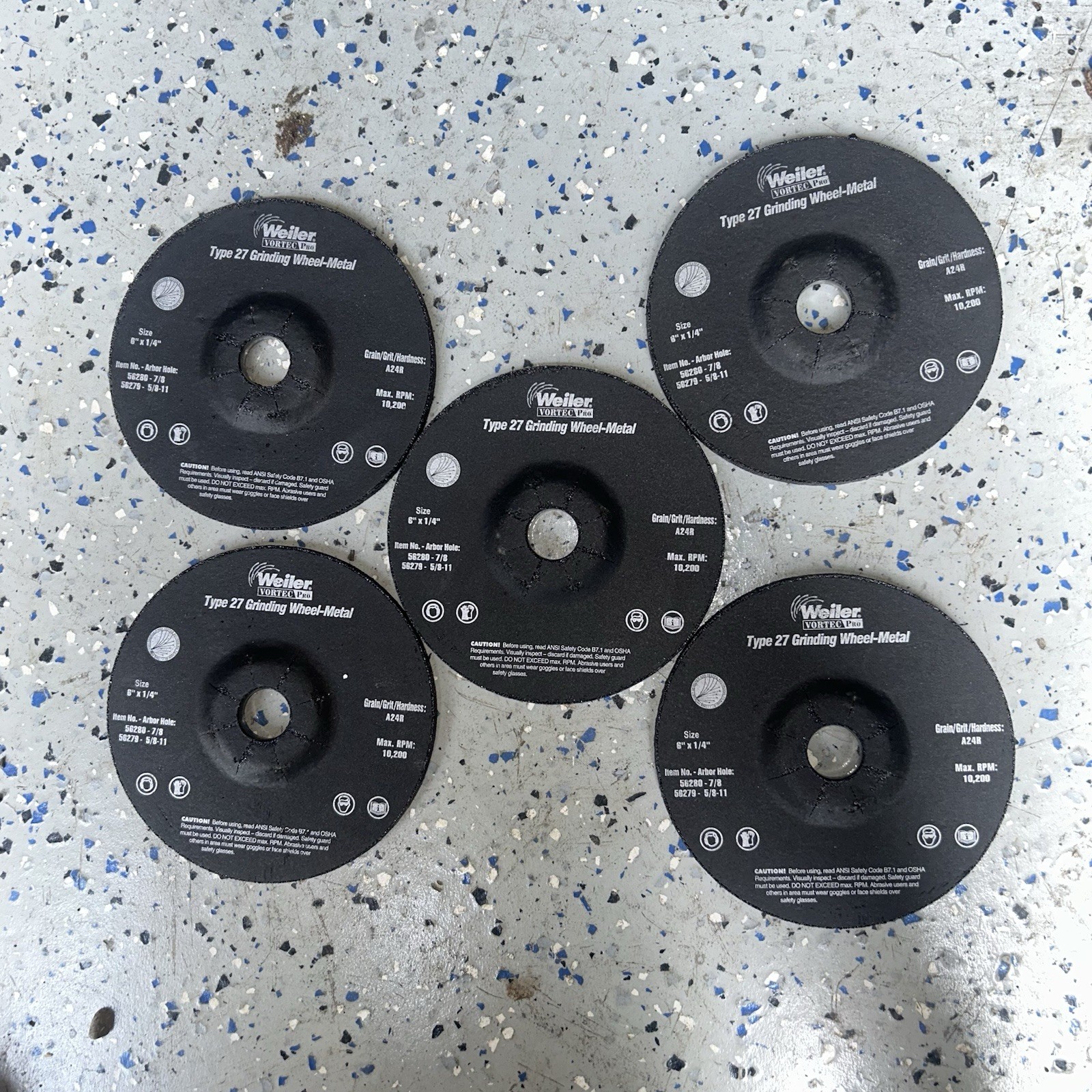 5x Weiler 56280 Vortex Pro 6 Inch x 1/4 Inch x 7/8 Inch Grinding Wheel Type 27