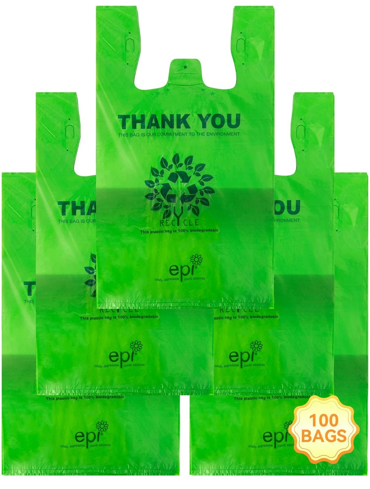 100 Count Recyclable Compostable Reusable Biodegradable Plastic T-Shirt Bags
