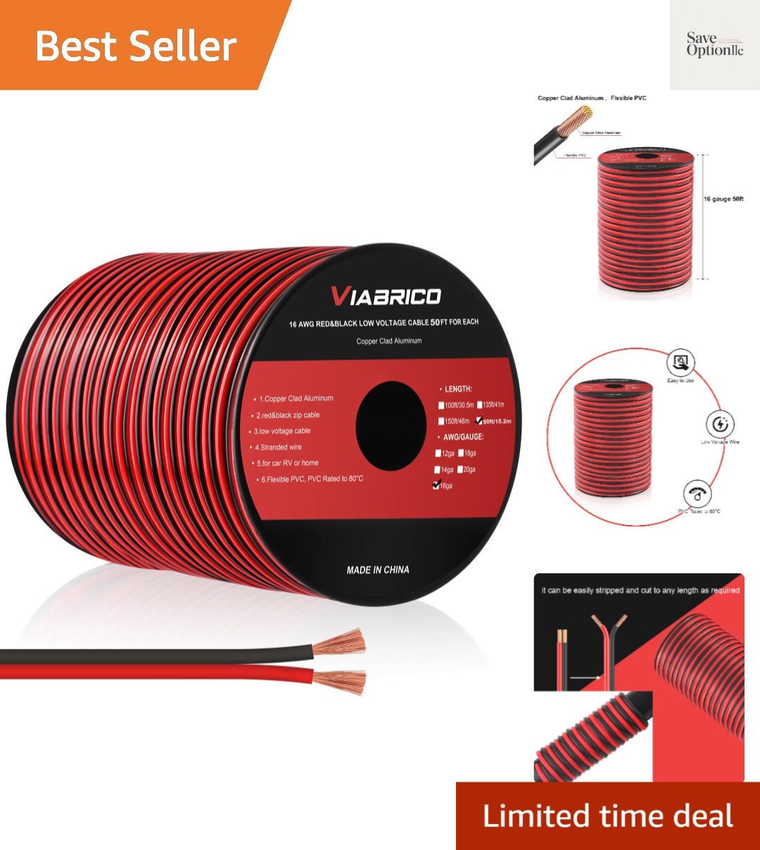 High-Quality 16AWG 50FT Red & Black Wire – Perfect for LED and DC Applications