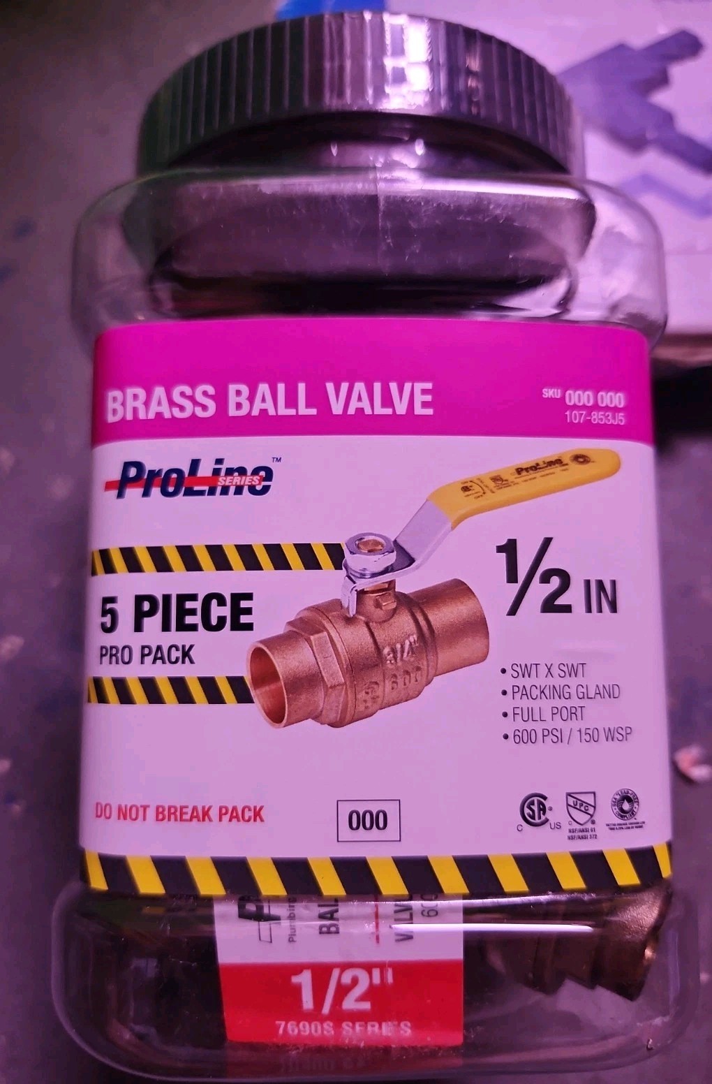 (1) NEW, Sealed ProLine 1/2″ Brass SWT Full Port Ball Valve, 5-pack, 107-853J5