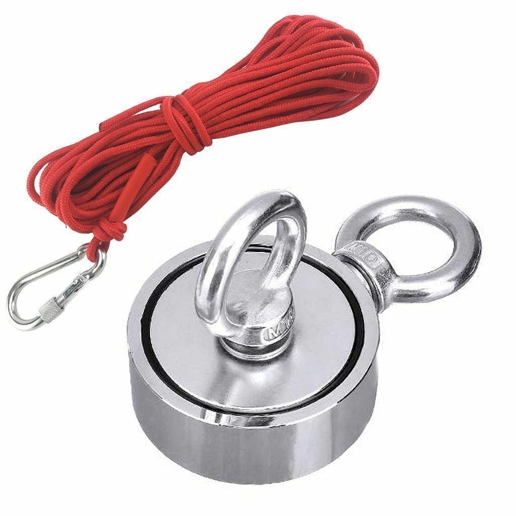 Fishing Magnet Kit Upto 1300 Lbs Pull Force Strong Neodymium + Rope + Carabiner