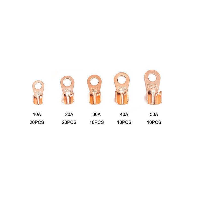 70PCS 5Types Car Open Wire Connector Copper Ring Lug Terminal Kit with Box a