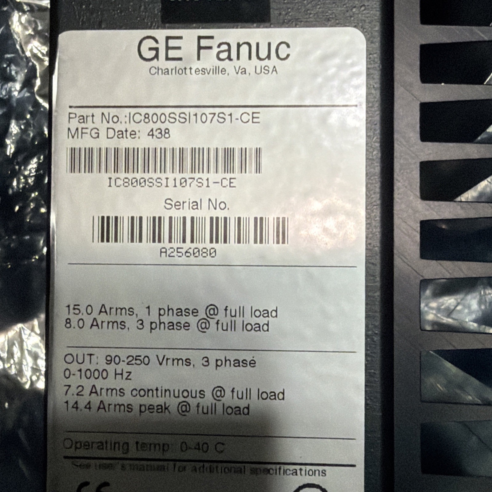 GE FANUC IC800SSI107S1-CE SERVO MOTOR CONTROLLER 90-250VAC 1-3PH New