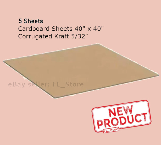 5 PACK Cardboard Sheets 40″ x 40″ Corrugated Kraft 5/32″ Thick Single Wall NEW