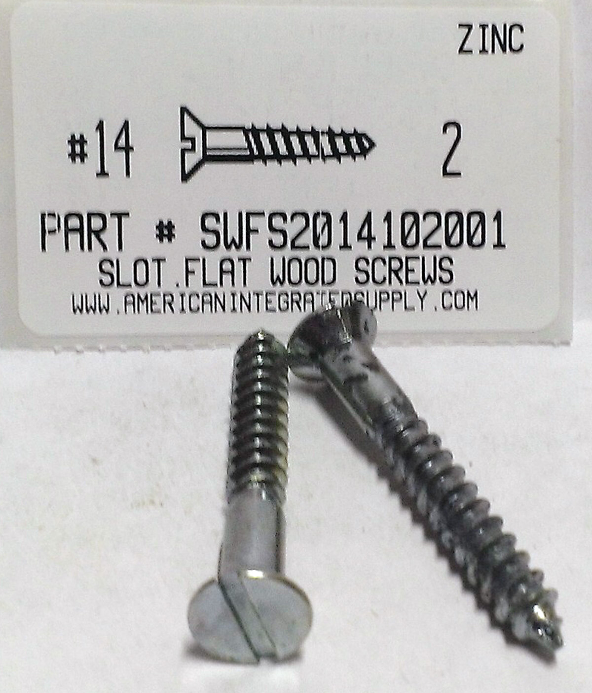#14×2 Flat Head Slotted Wood Screws Steel Zinc Plated (100)