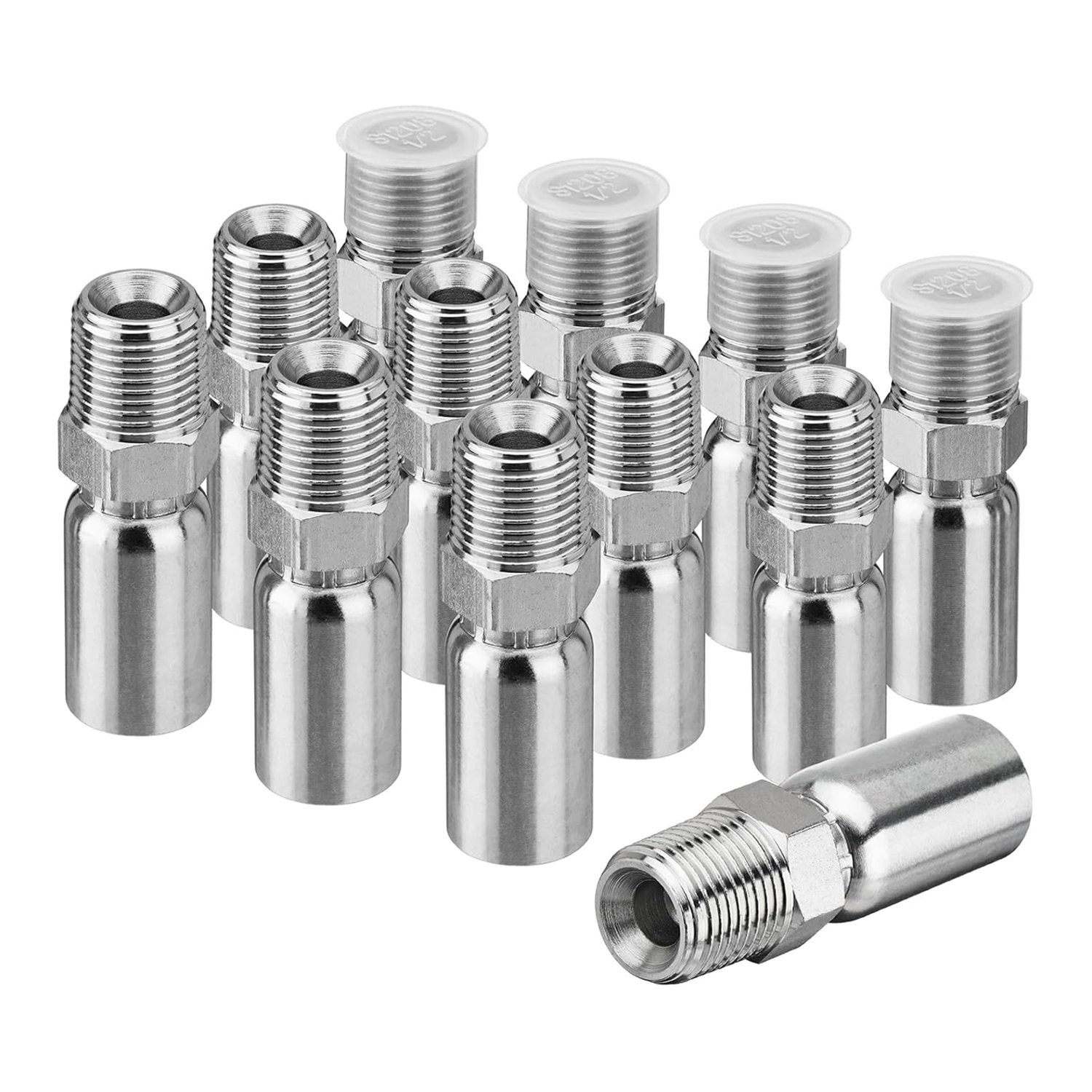 12 Pack 1/2″ NPTF Hydraulic Hose Crimp Fittings, 3/8″ I.D. Hose x 1/2″ NPTF Male