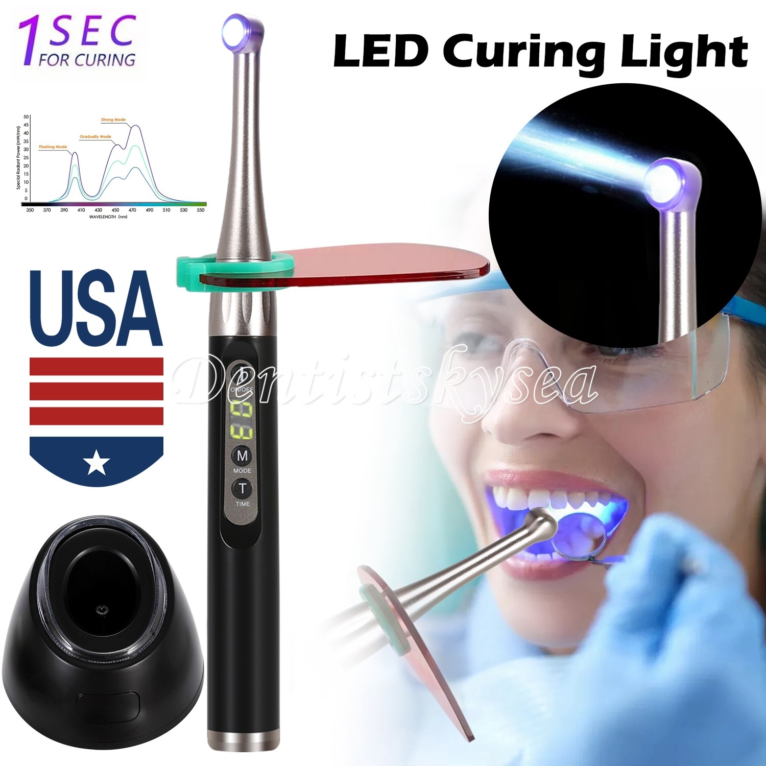 Dental LED Curing Light Cure Lamp Wireless Cordless Resin Woodpecker Style LA