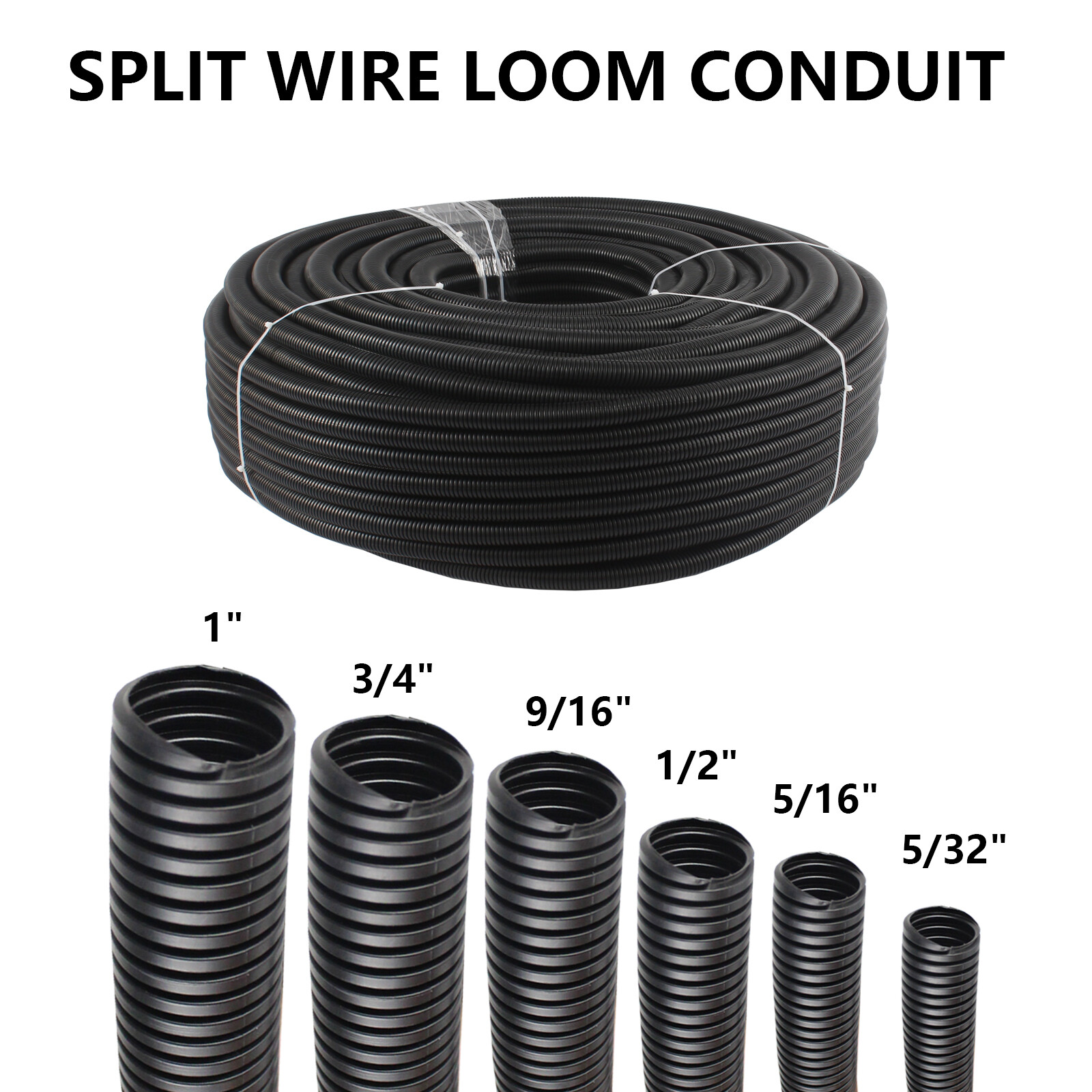 Corrugated Conduit Cable Sleeve Split Wiring Loom Insulation Flex Tubes Wrap Lot