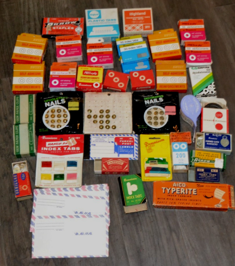 Vintage Office Supplies Lot Dennison Avery Empire Deco Room Tacks Nails Willow