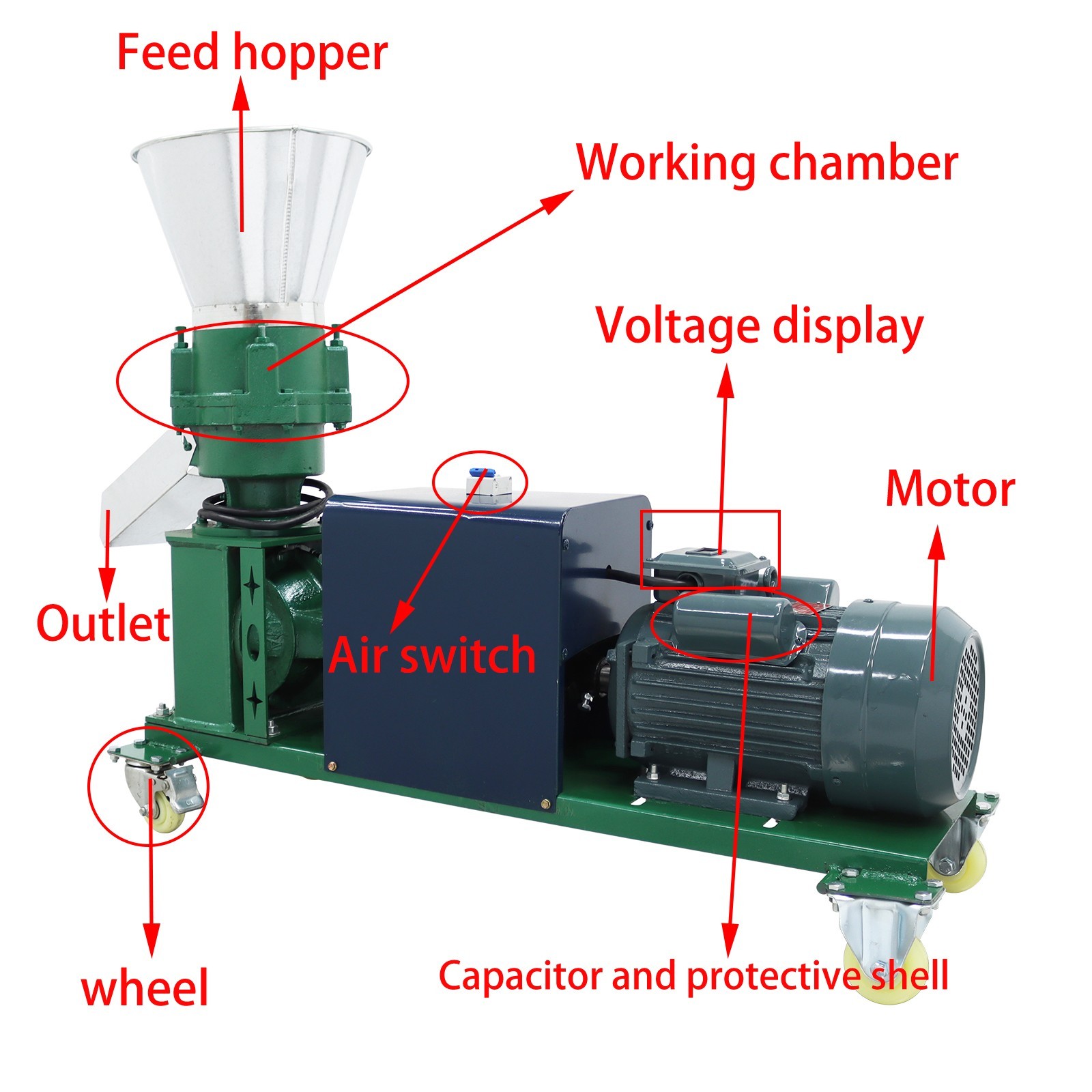 5mm Feed Pellet Mill Machine for Chicken/Duck 4Rollers 150-200KG/h 220V 4.5KW