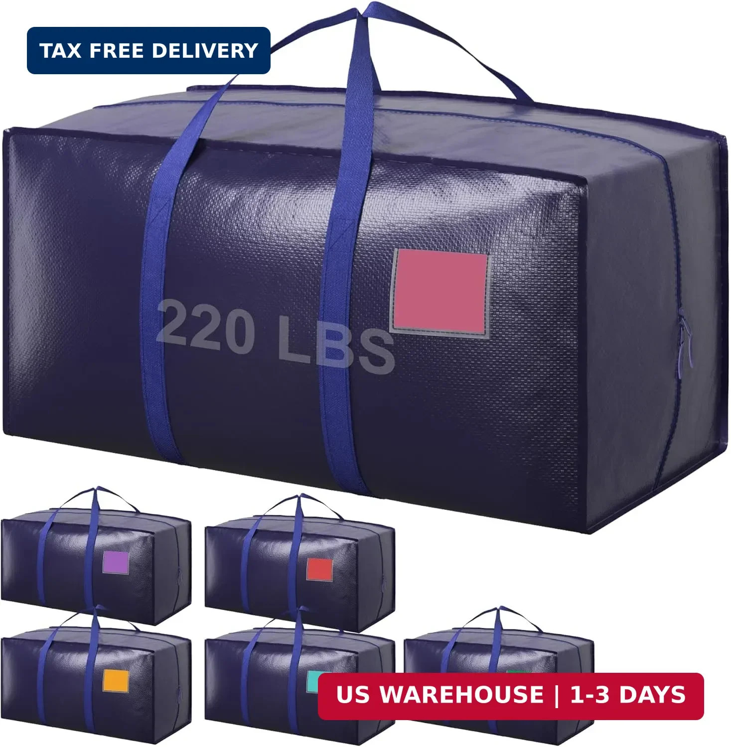6 Pack Moving Bags with Full-Open Side Zipper, Extra Large 93L Heavy Duty Waterp