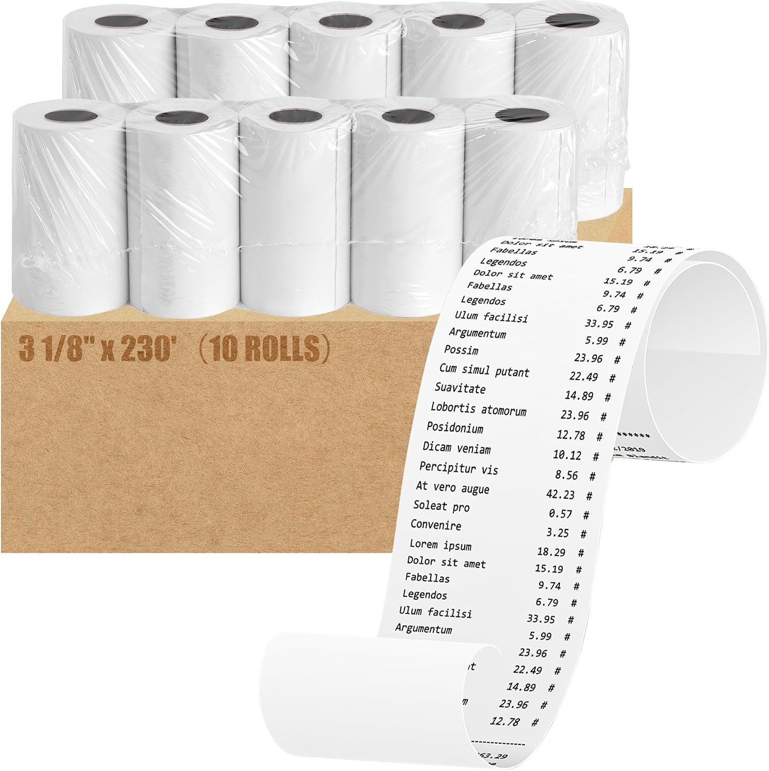 (10 Rolls) 3 1/8″ X 230′ Thermal Paper Receipt Rolls | Premium Quality 48 GSM Th