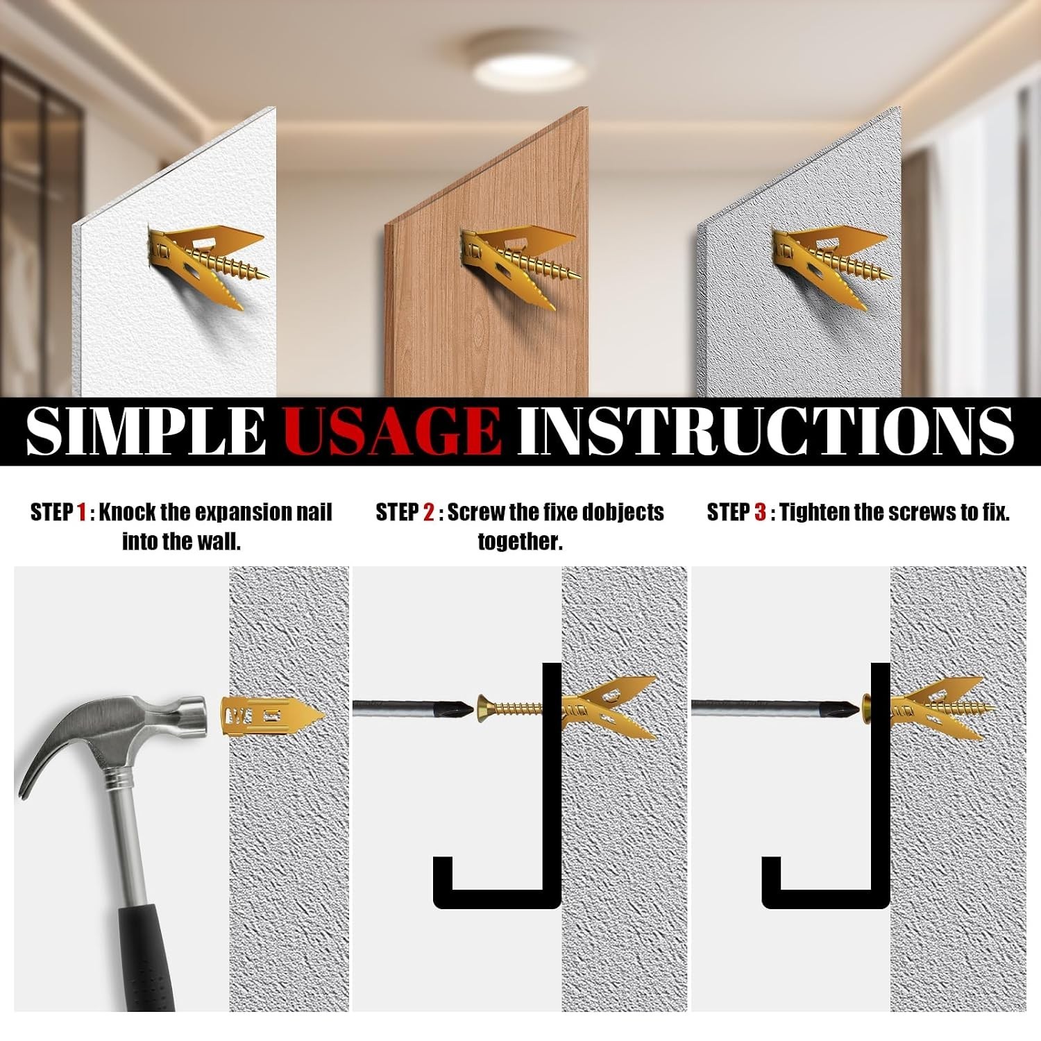 200 Pcs Self Drilling Drywall Anchors with Screws Kit, Metal Expansion Bolt f…
