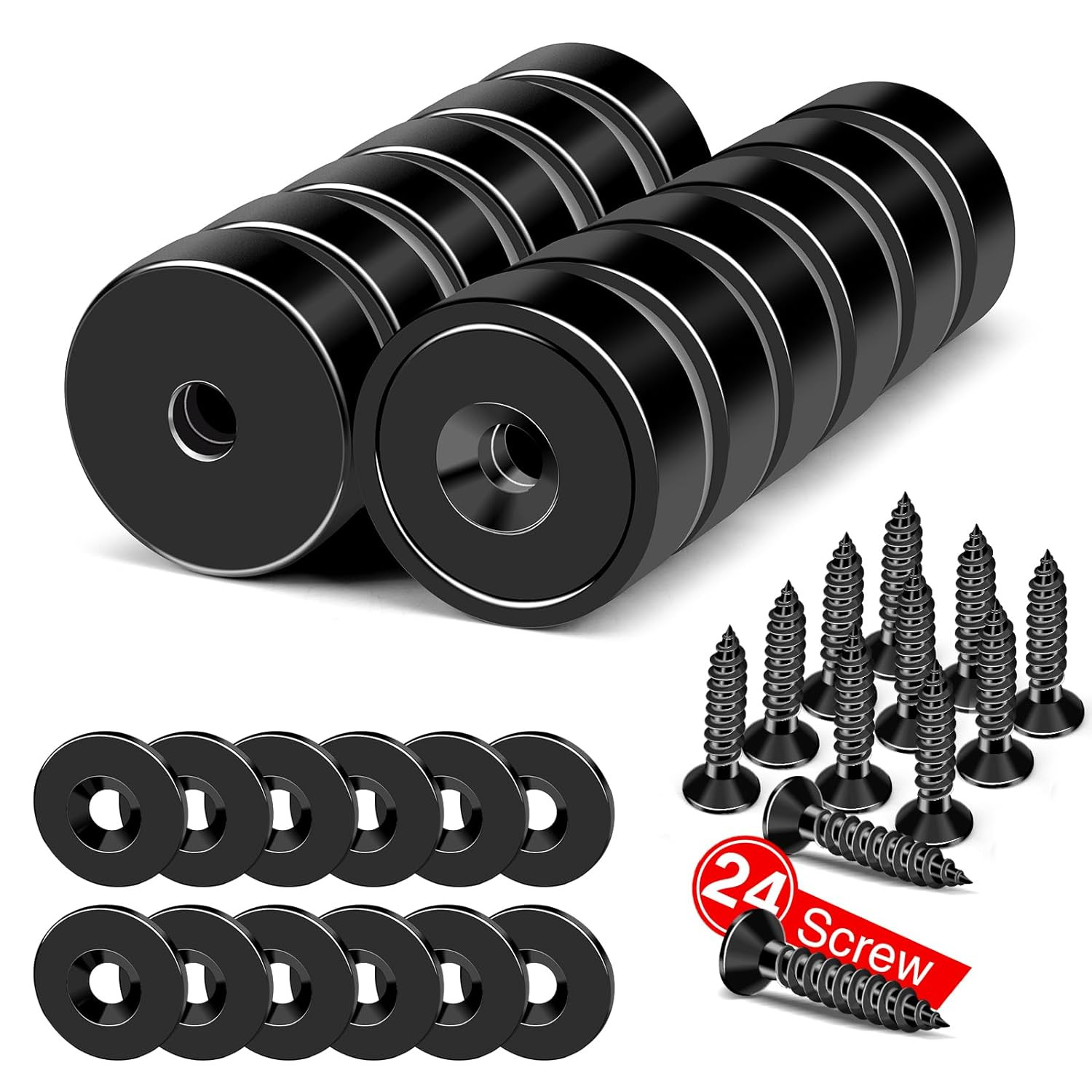 12 Pack Strong Neodymium Magnets, 20Lbs Black Countersunk Magnets for Wall Mount