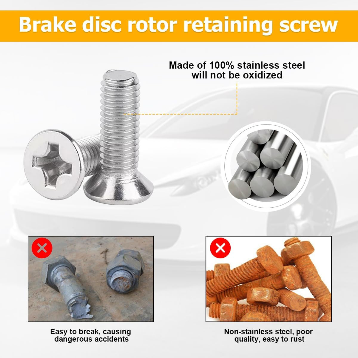 16Pcs Car Brake Disc Rotor Screws, 93600-06014-0H, Stainless Steel Retaining …
