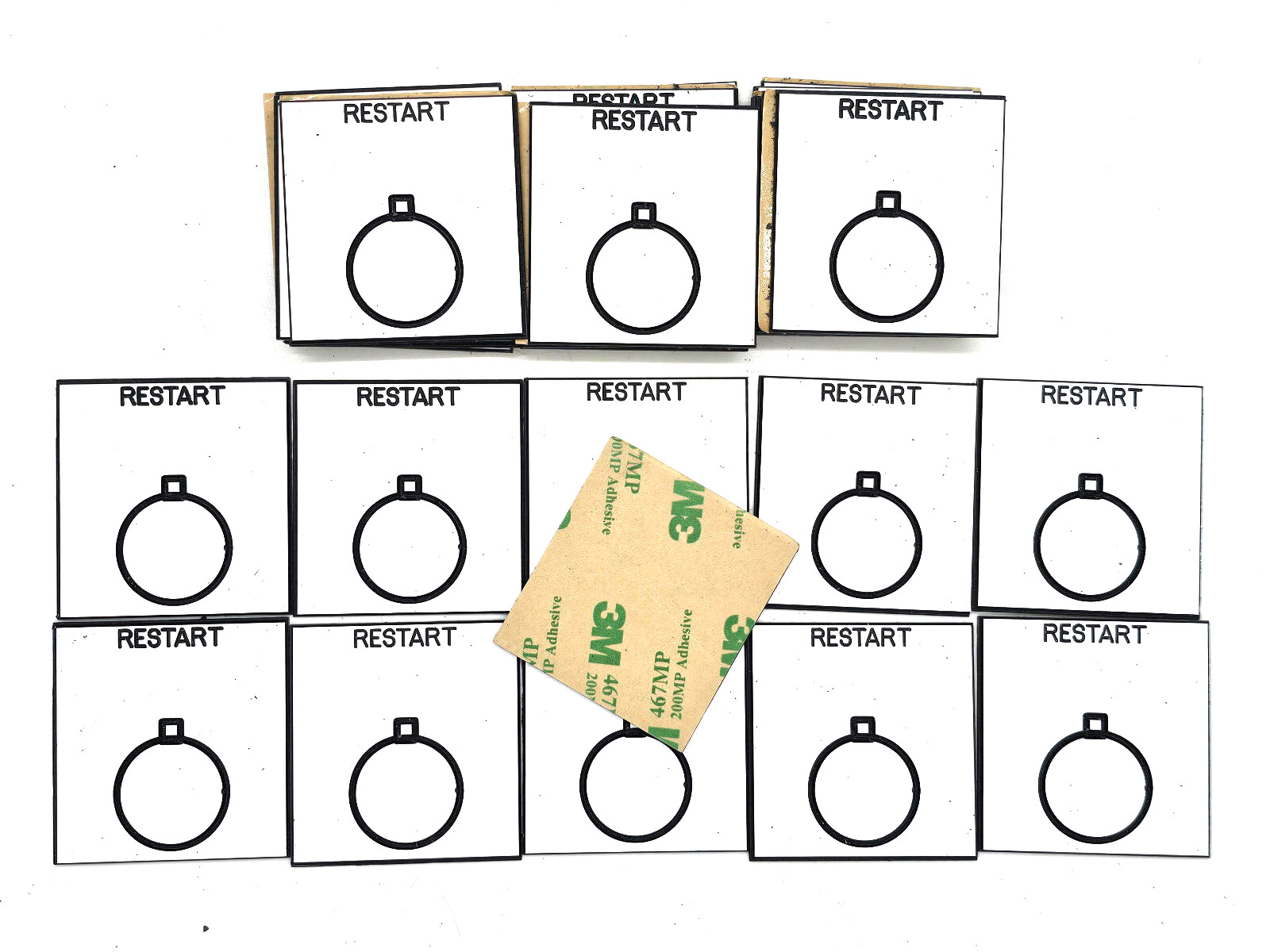 NEW Industrial Engraved Restart Legend Plate, Sticky Back 45x48x1mm Lot of 35