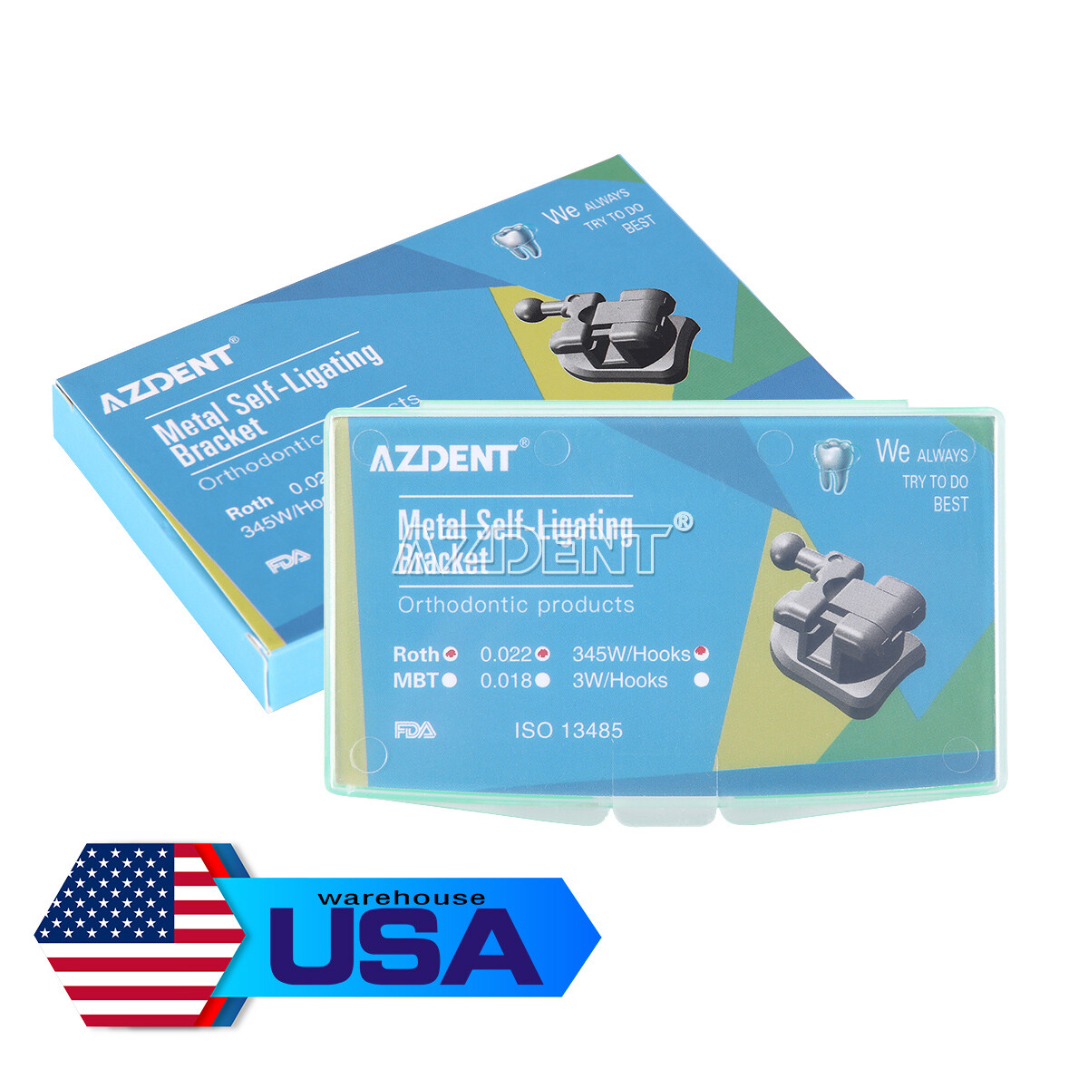 AZDENT Dental Orthodontic Self-Ligating Brackets Braces Roth MBT 022 Hooks 345