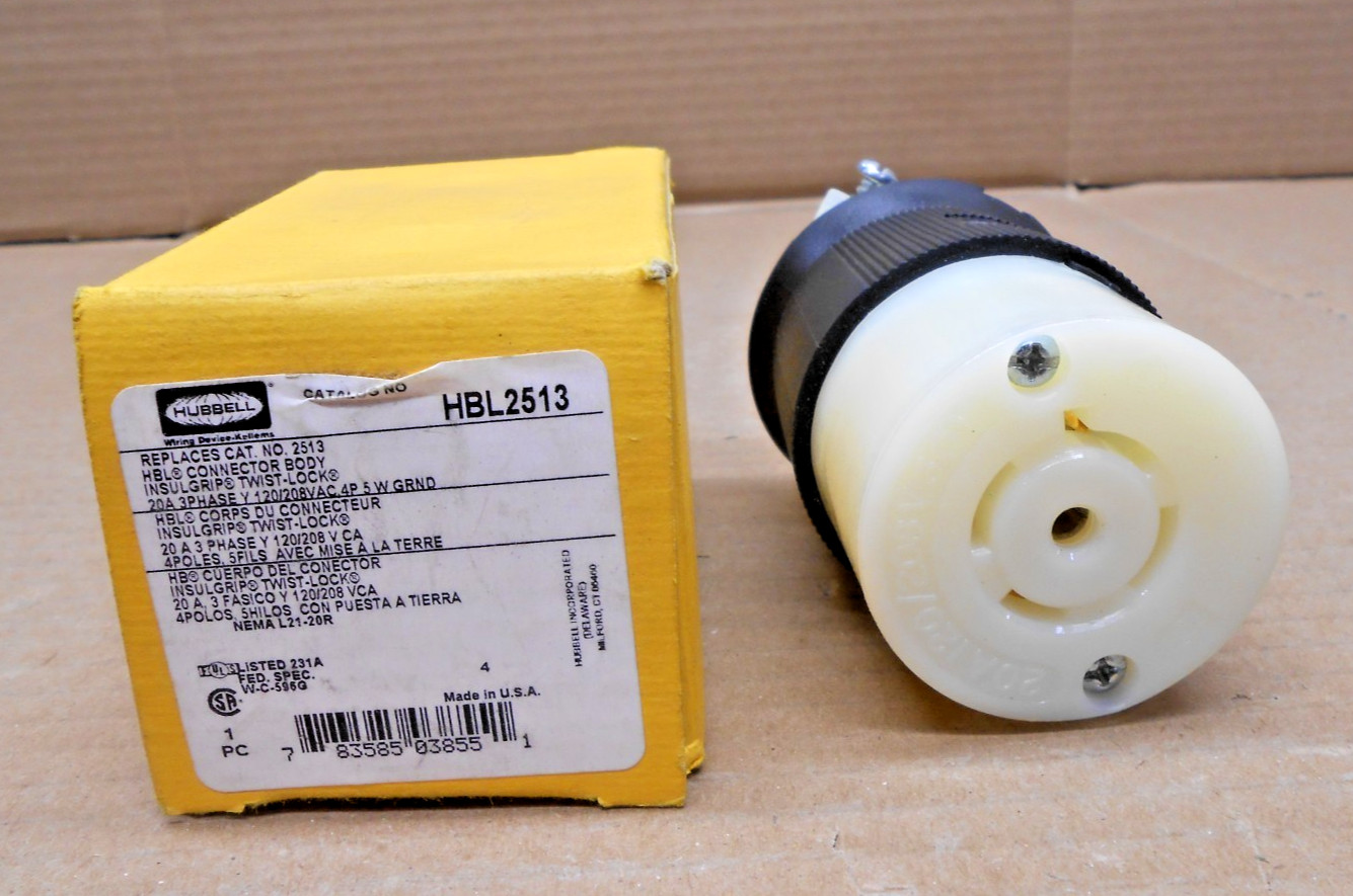 1 NEW HUBBELL HBL2513 2513 CONNECTOR NEMA L21-20R 4P 5W 20A 120/208V (2 AVAIL)