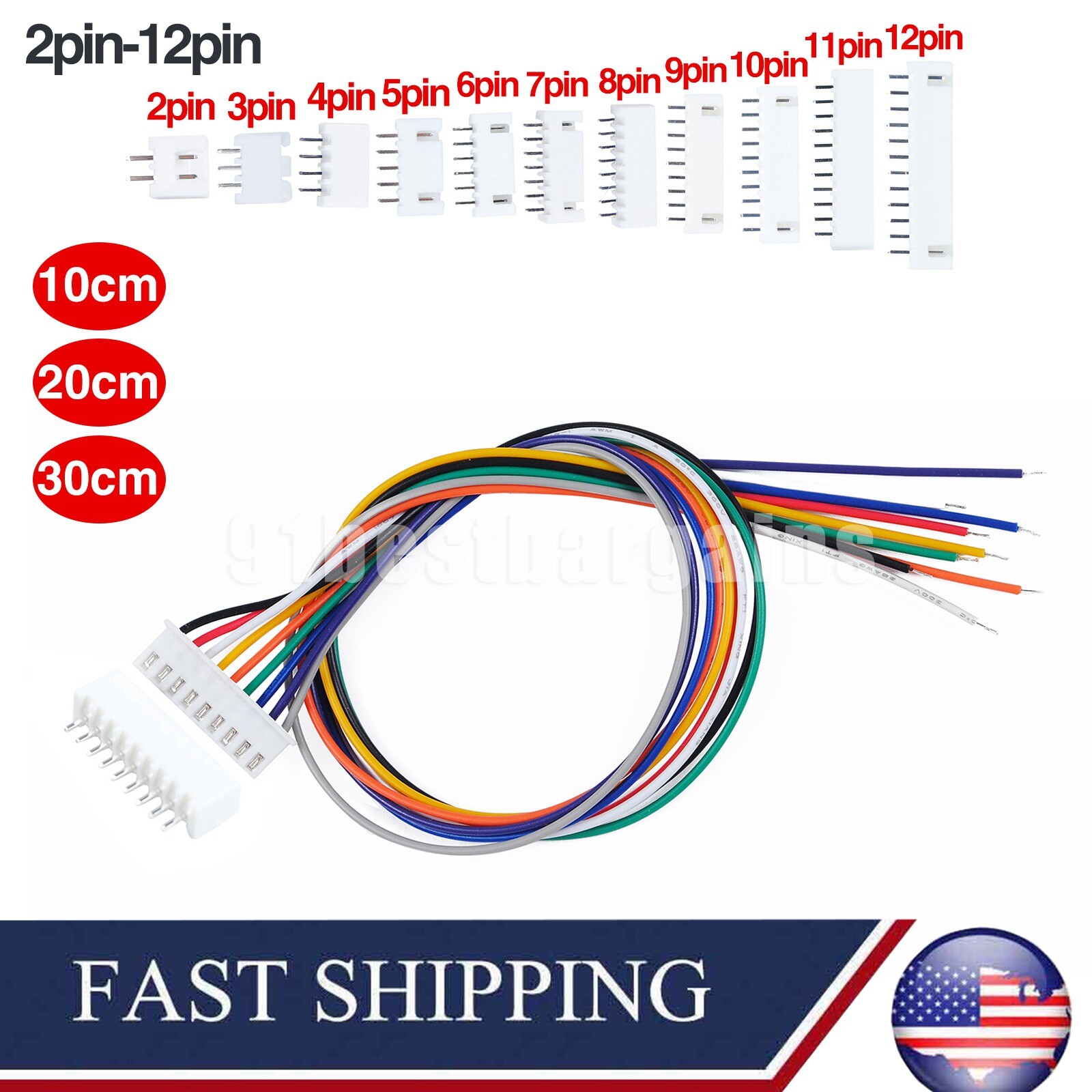 JST XH2.54mm 2/3/4-12 Pin Singleheaded Wire Cable Connector Set Male Female PCB