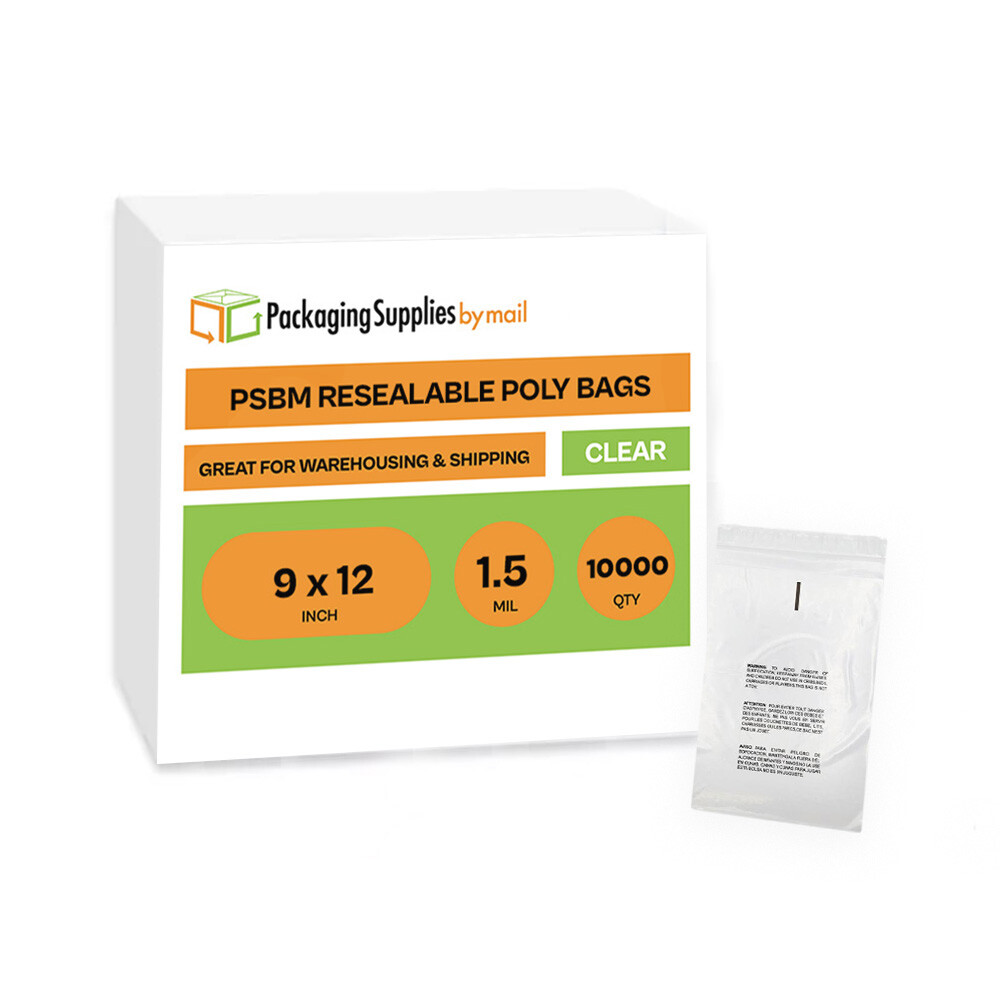 9″x12″ Poly Bags Resealable Suffocation Warning Clear Baggies 1.5 Mil 10000 Pcs