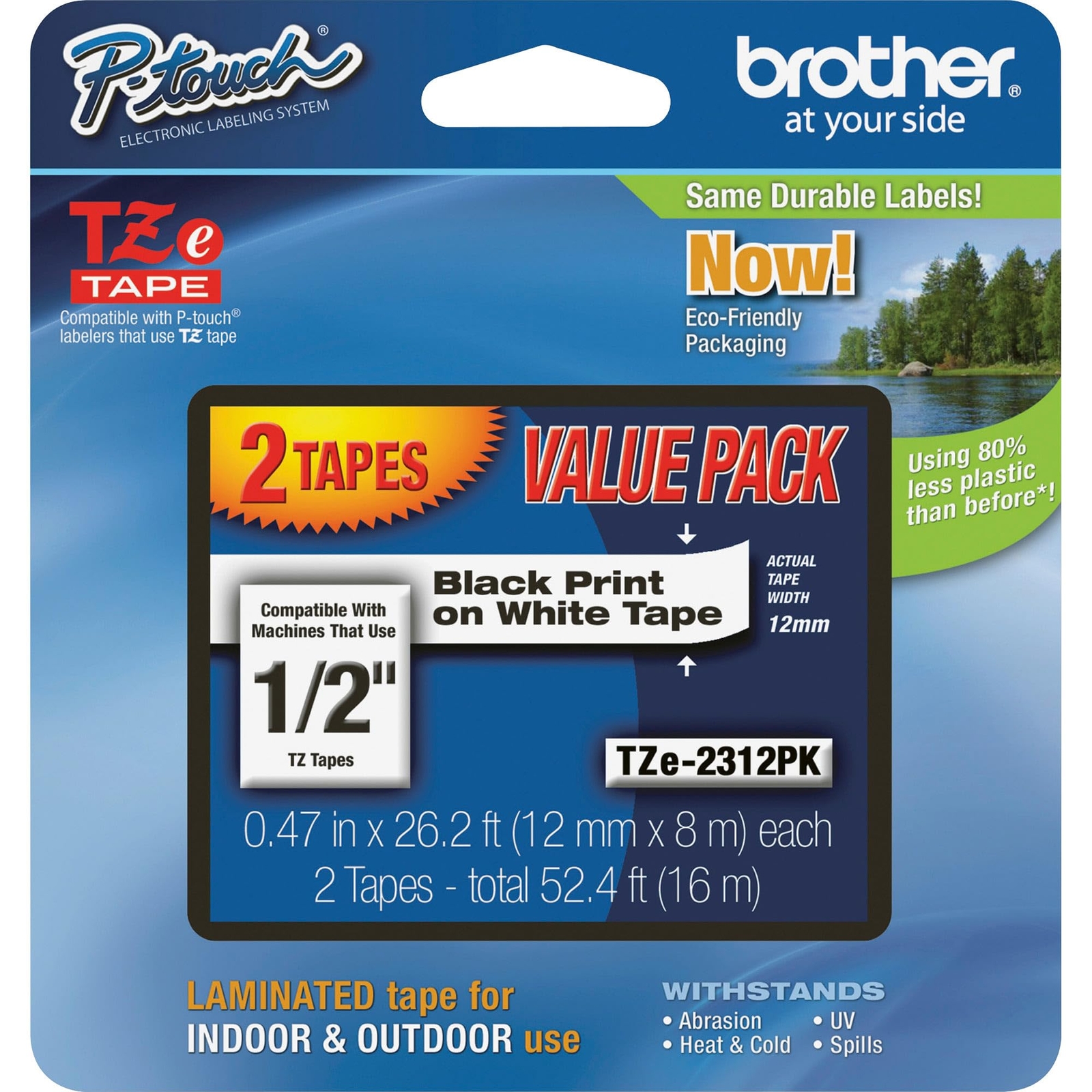 Genuine P-Touch TZe-231 2 Pack Tape TZE2312PK ½”0.47” x 26.2 ft. 8m 2 Count P…