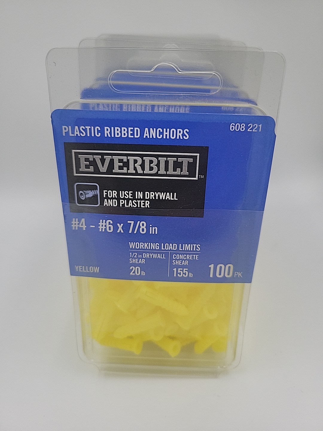 Everbilt Plastic Ribbed Anchors #4-#6 x 7/8 in For Drywall & Plaster 5 – 100 pk