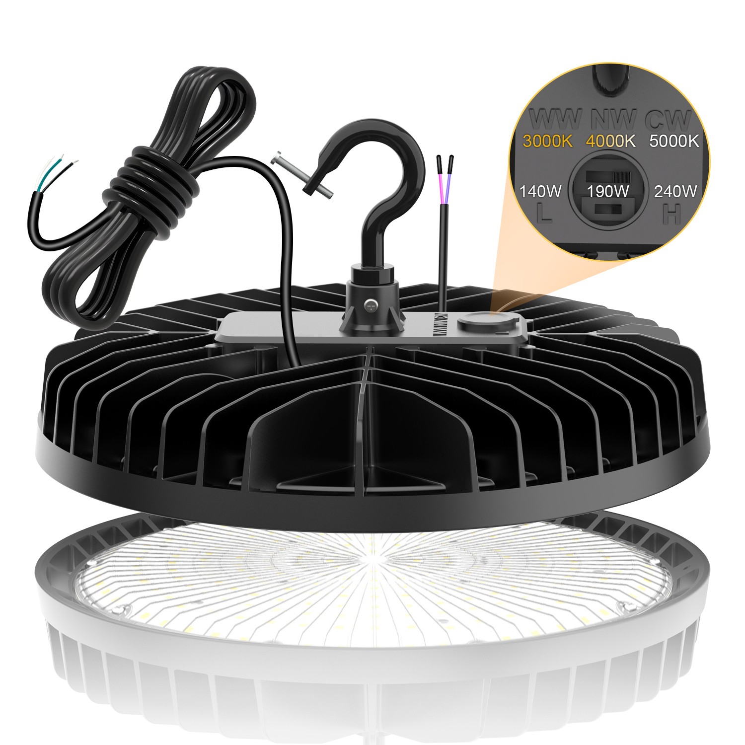 KUKUPPO 240W LED High Bay Light Dimmable Shop Light 4500K 5000K 5700K Adjustable