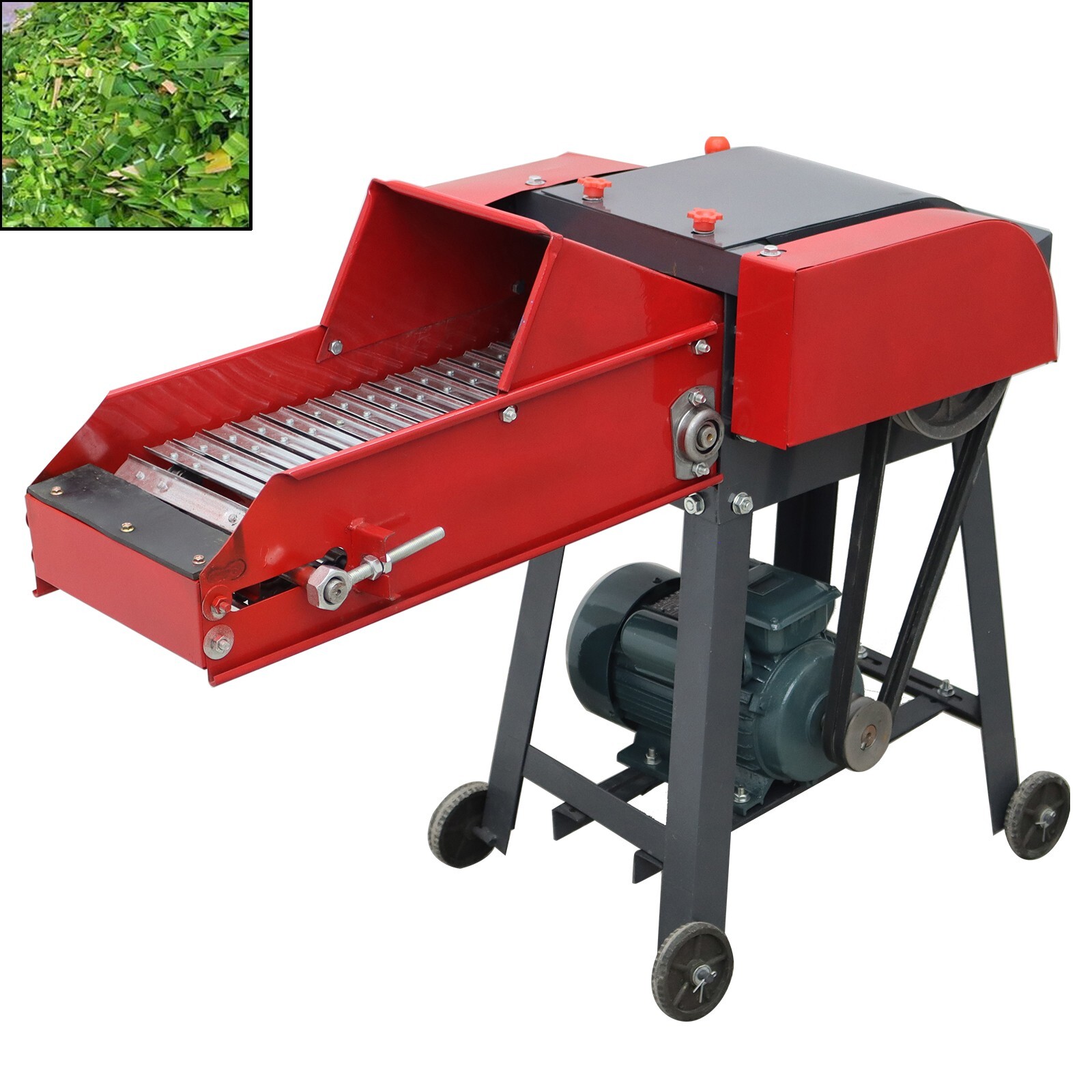 4-Blade Dry-Wet Straw Cutter Hay Corn Crusher w/ Conveyor Belt 220V 400-800kg/h