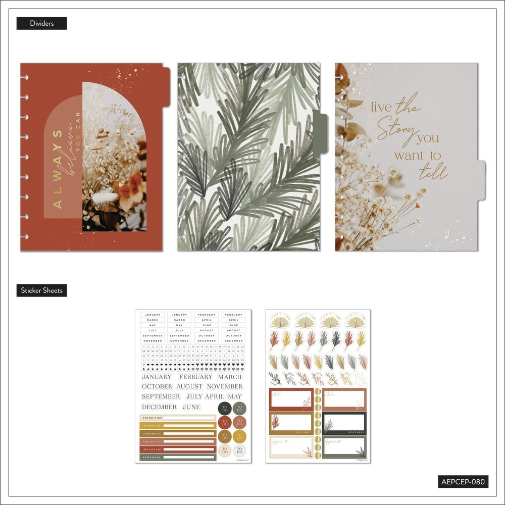 Happy Planner Classic Undated “Dried Florals” Daily Extension Pack, 3 Months