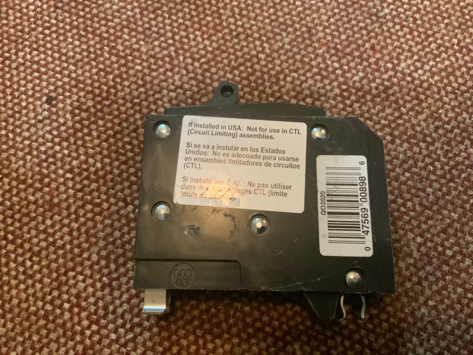 Square D QO2020C 2-20 Amp Single-Pole Tandem Circuit Breaker
