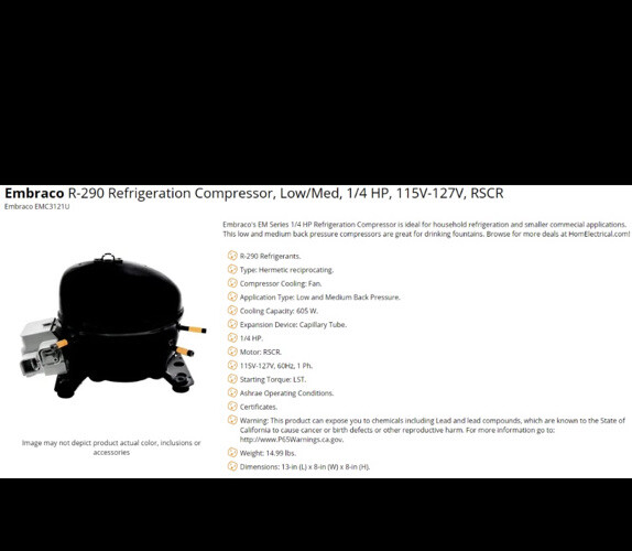 Embraco-EMC3121U-Refrigeration compressor (Fits in many different Models/brands)