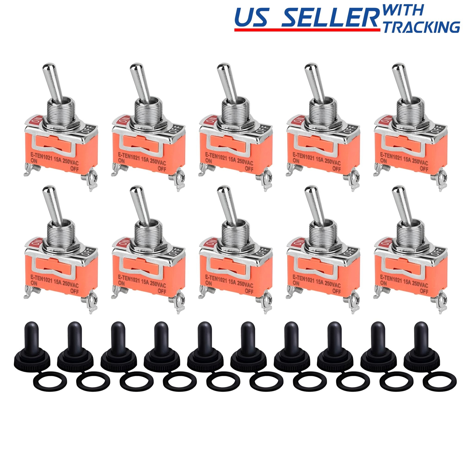 10x Waterproof Heavy Duty Toggle Switch ON/OFF 2 Terminal Car Boat SPST 15A 250V