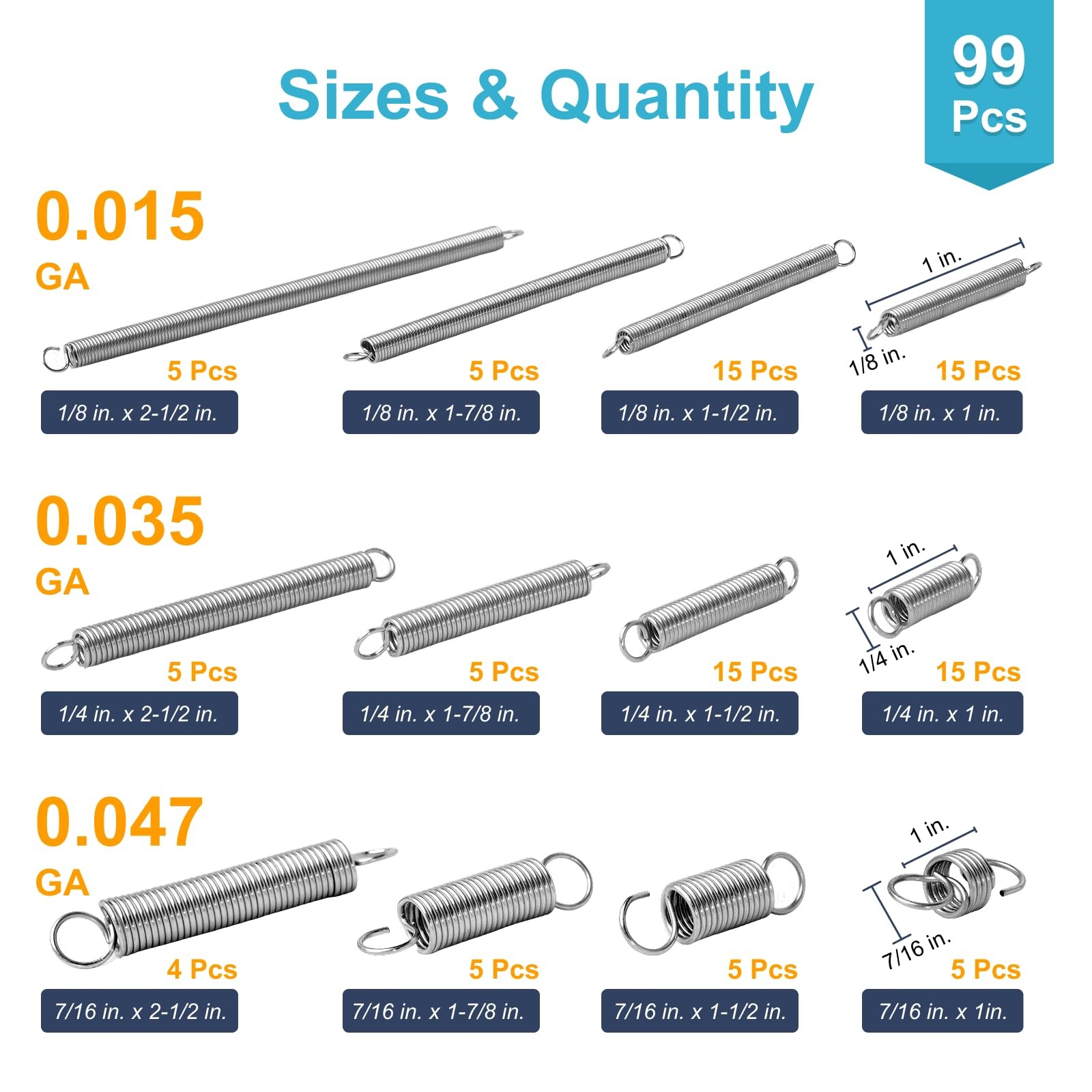 99PCS Extension Spring Assortment Kit, 12 Sizes Small Tension Springs with Du…