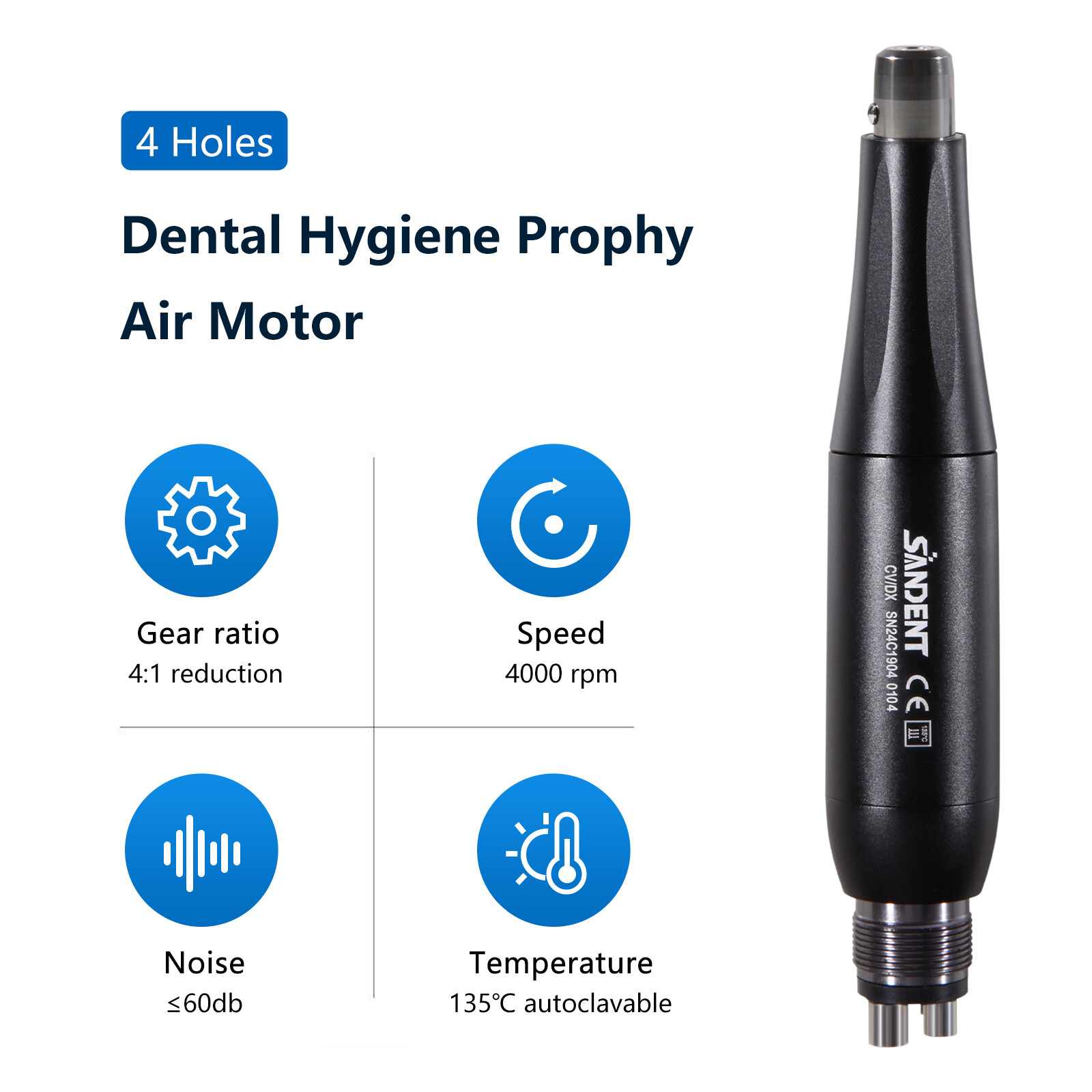 Dental Hygiene Prophy Handpiece Straight Nose Cone Air Motor M4 4HOLES