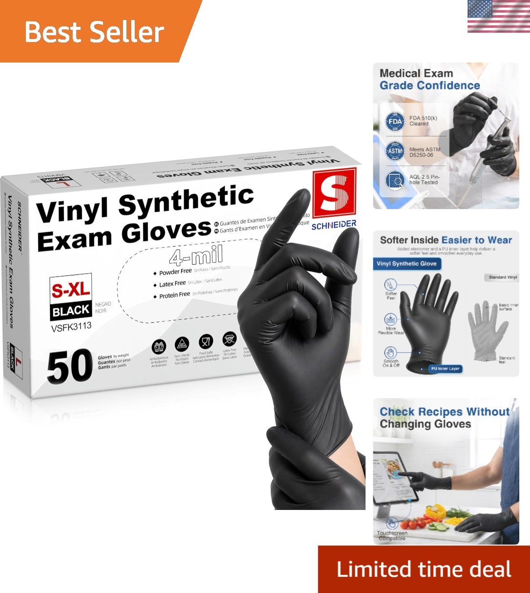 Ambidextrous 4 Mil Disposable Vinyl Gloves – Pack of 50, Waterproof & Food Safe