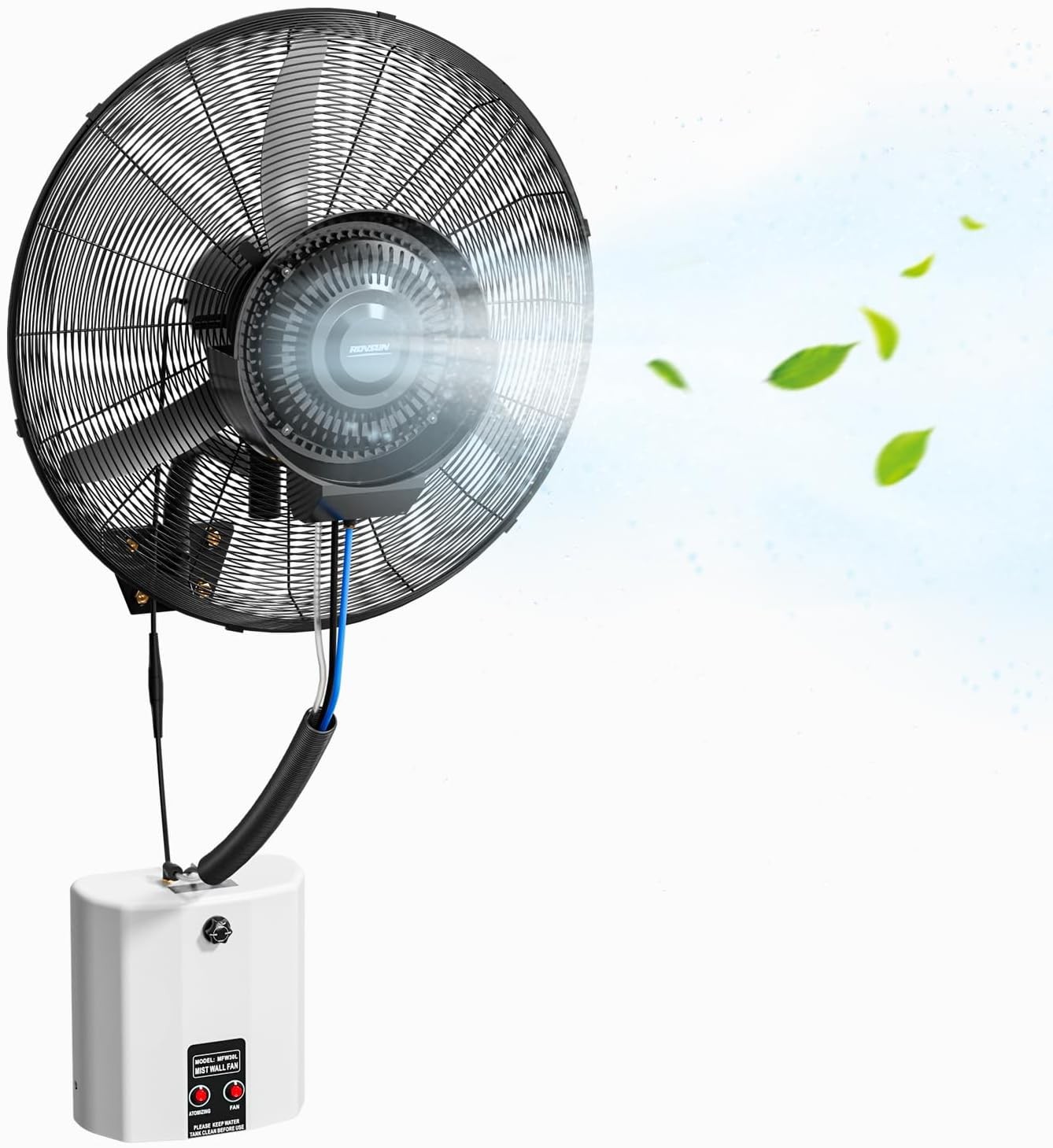 Outdoor Wall-Mount Misting Fan Oscillating Metal Fan 20” 4 Speeds w/Water Tank