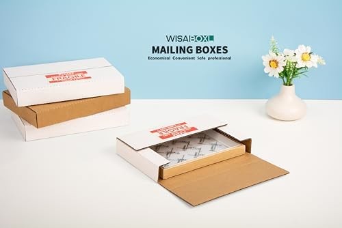 9x6x1.3 inch Shipping Boxes with Fragile Stickers, White, 25-Pack | CD, DVD, Boo