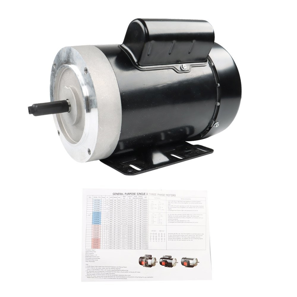 0.5 HP Electric Motor 56C Frame 1725 RPM 1 Phase TEFC 60Hz General Purpose