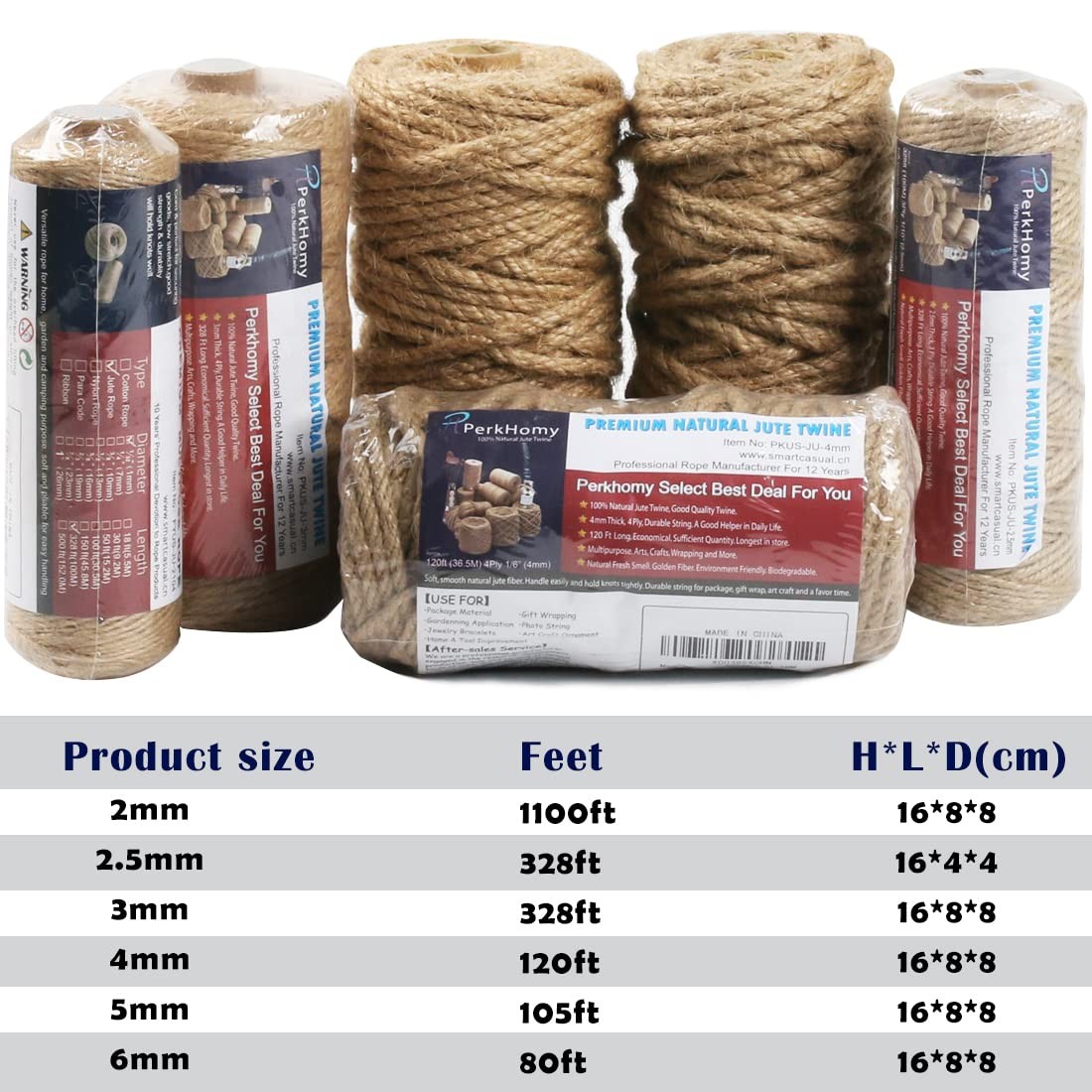 PerkHomy Jute Twine String 3mm 328Ft Natural 328 Feet (100M), (1/8 In)