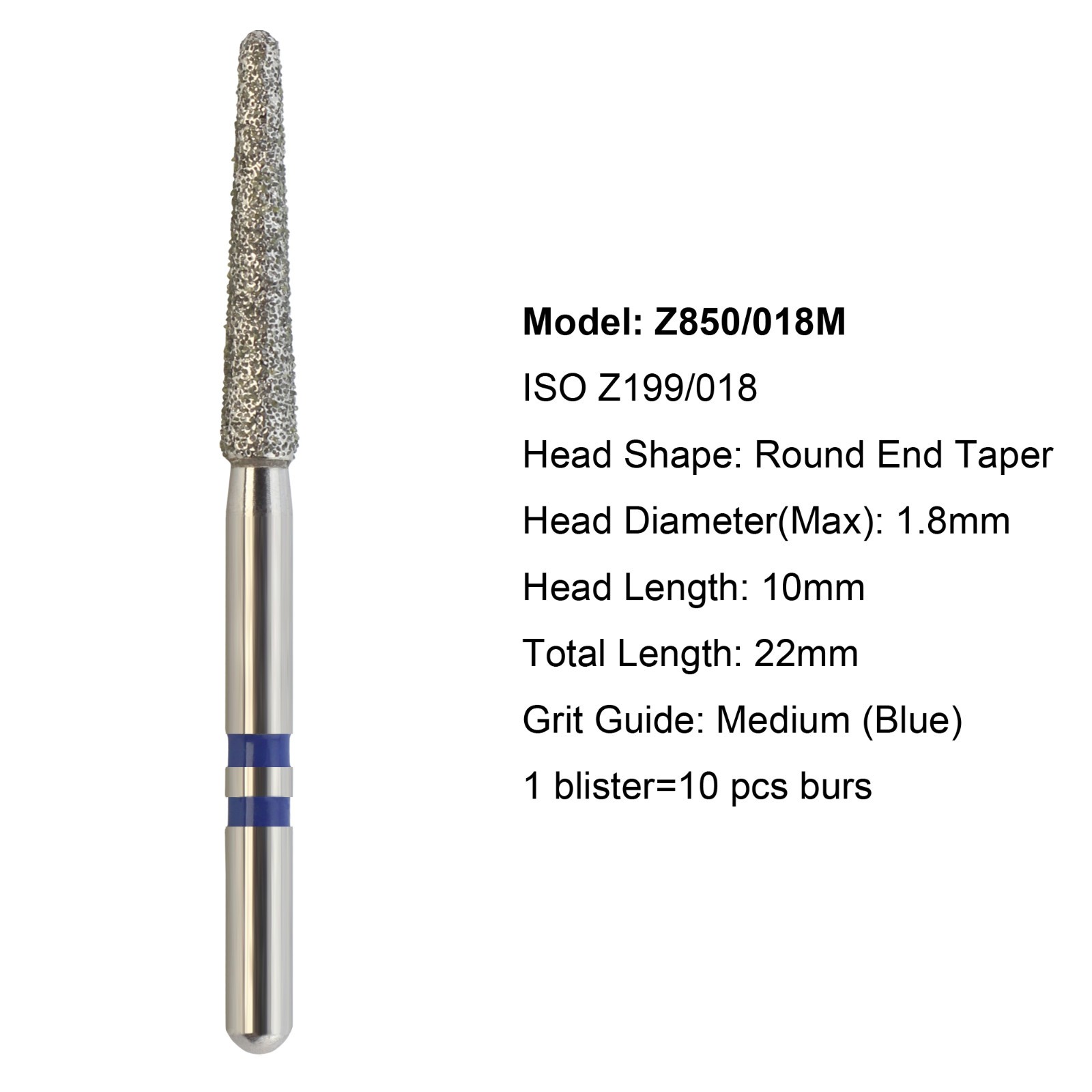 Zirconia Adjustment Diamond Bur Round End Taper Medium Fine Grit Z856 High Speed