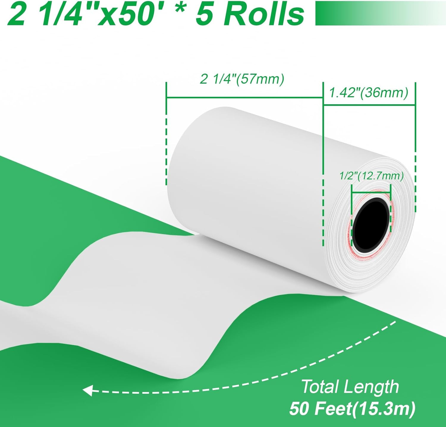 Thermal Paper Rolls 2.25 X 50 Ft, 5 Rolls Credit Card Paper Thermal 2 1/4″ X 50′