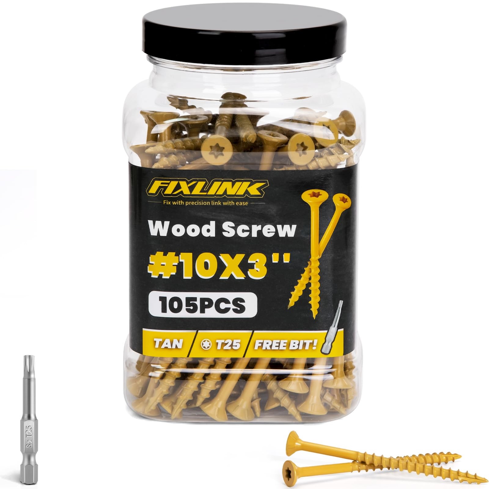 Wood Screws 3 Inch, FIXLINK Deck Screws #10 x 3, 105pcs, Epoxy Coated, T25 St…
