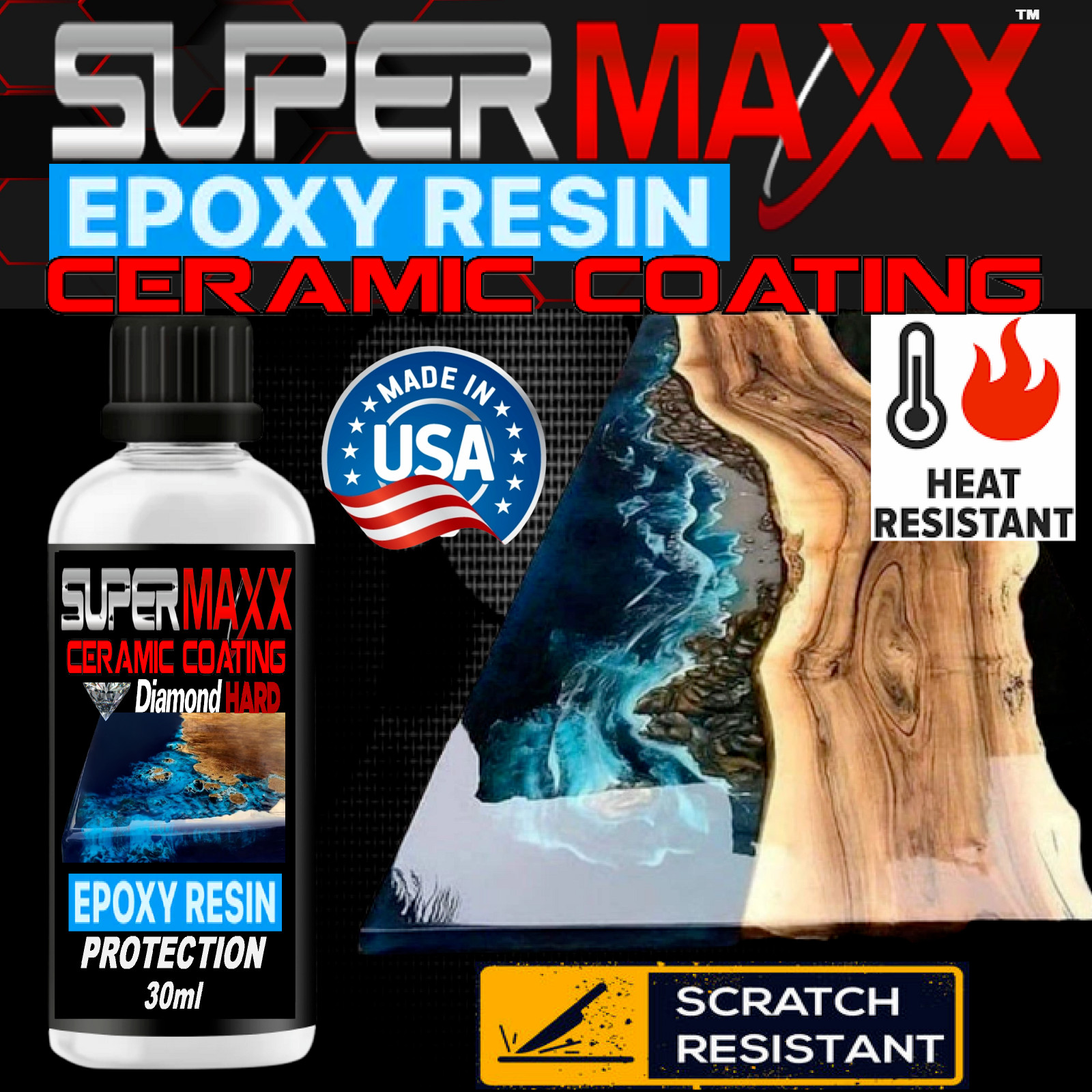 EPOXY RESIN CERAMIC COATING TABLE TOP PROTECTION HEAT, SCRATCH, MAR RESISTANT