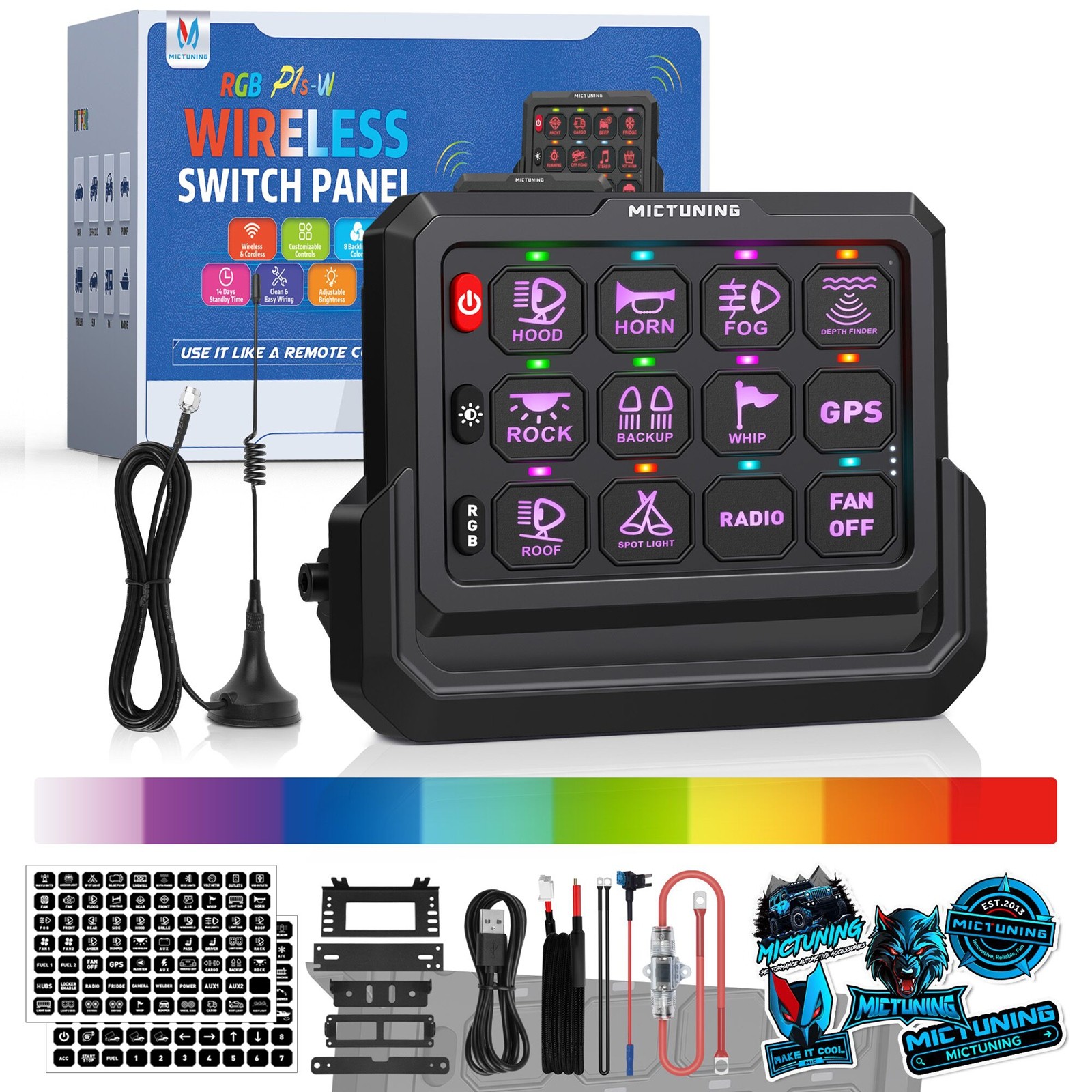 MICTUNING P1s RGB Switch Panel Wireless Range 328FT Toggle Circuit Relay System