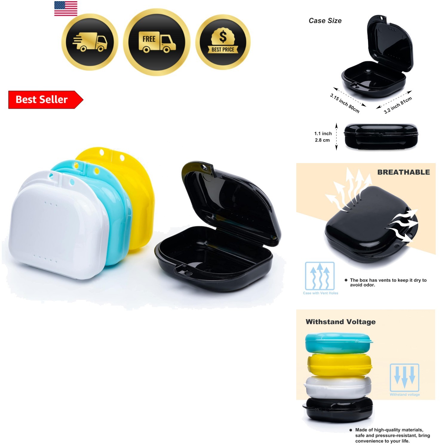 Retainer Case with Vent Holes, 4 Pcs Denture Cases, Durable & Similar Mouth G…