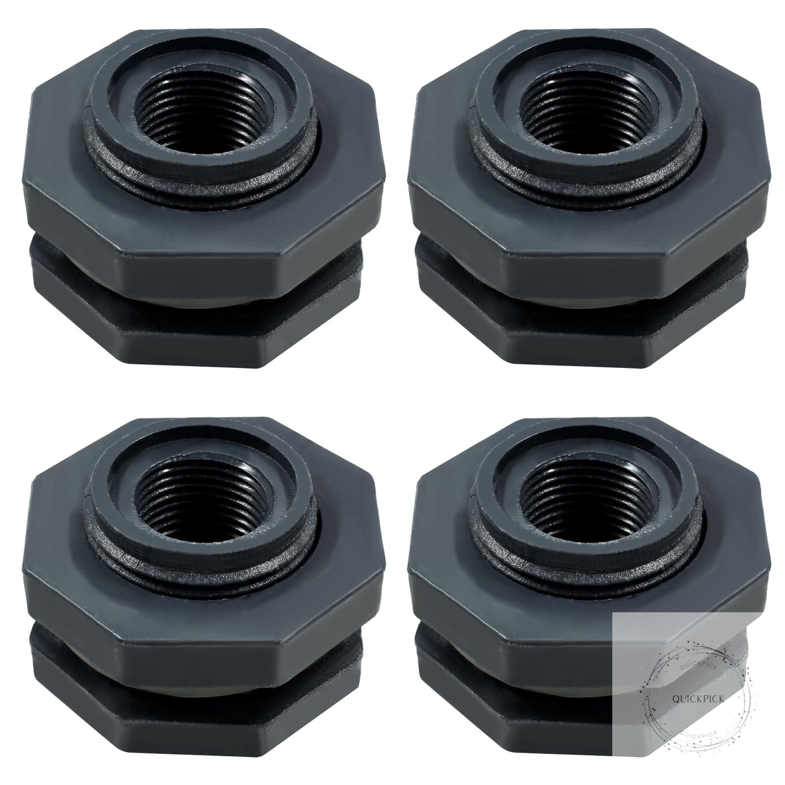 4pcs NPT1/2 PVC Bulkhead Fitting, 1/2 Inch Plastic Water Tank Connector Threaded