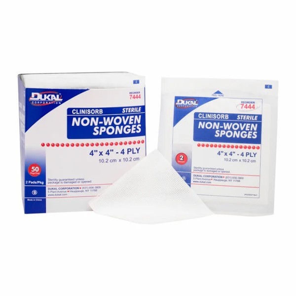 Non-woven Sponges Sterile/Disposable 4×4 4Ply, 7444, Dukal (3 Packs)